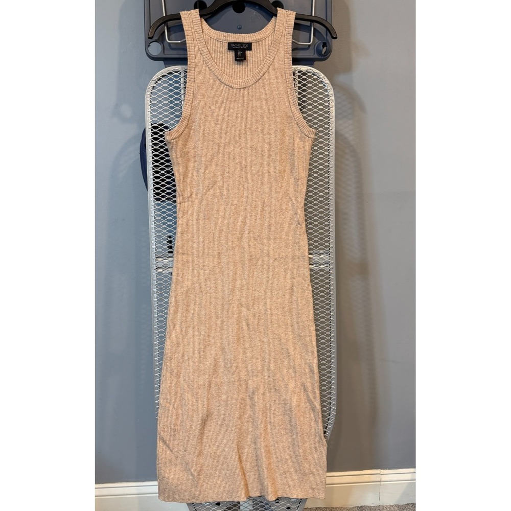 Rachel Zoe Dress Womens L Sleeveless Pointelle Beige‎ Knit Sweater Dress Ripped